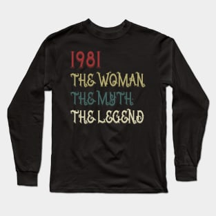 Vintage Retro 1981 Legend Gift 39th Birthday Womens Long Sleeve T-Shirt